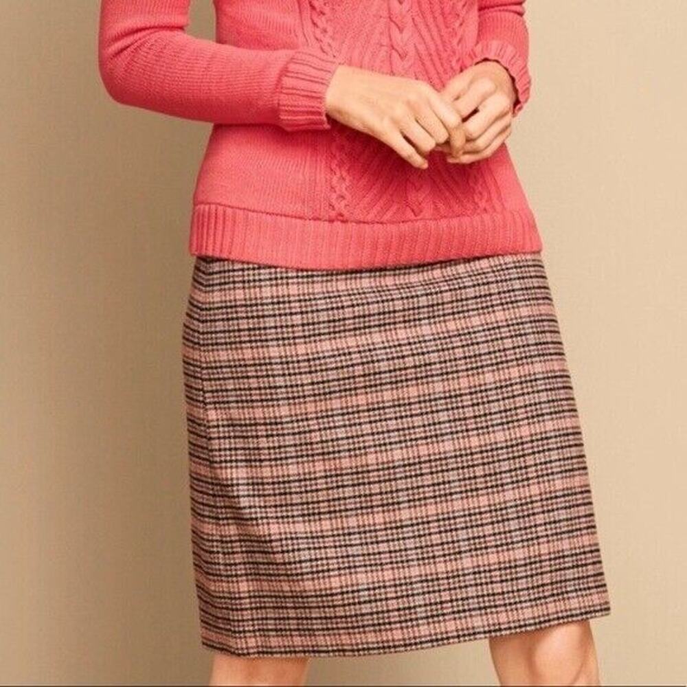 Talbots Houndstooth Plaid Wool Skirt Sz 10P Multicolor Knit A Line Knee Length